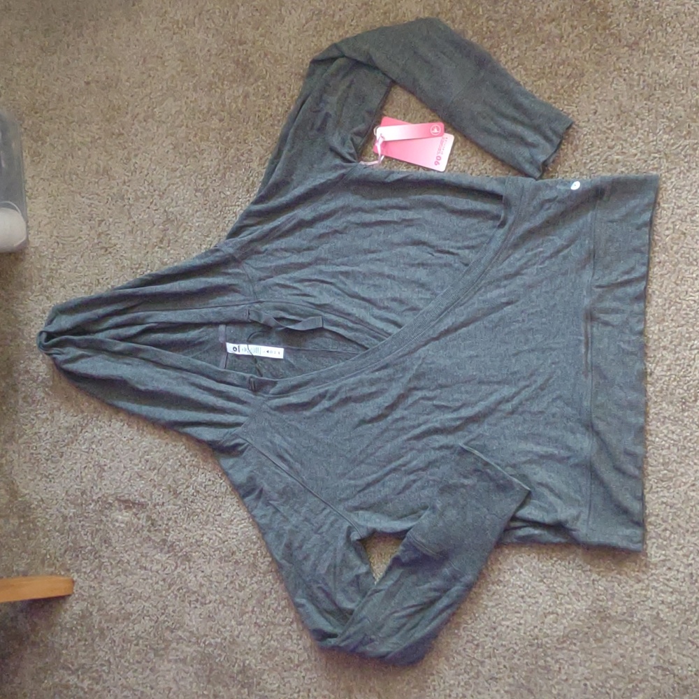 Grey Hooded Super Soft Activewear Yoga Exercise Long Sleeve Top NWT
